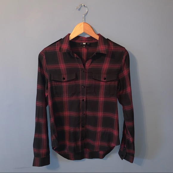 PAIGE Adilene Shirt Velvet Piping - True Black Dark Magenta Size XS - Picture 2 of 7